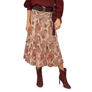 BA&SH NWT Pink Gold Vieux Rose Heidi Floral Printed A-Line Midi Skirt Size M